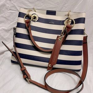 New ALDO Nautical Navy & Cream Striped Legoirii 9x 11" Tote Purse Handbag